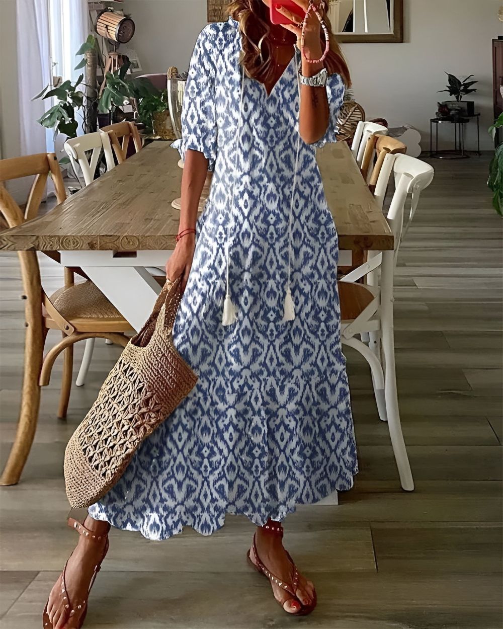 Celina™ | Blå Boho Mage Täckande Klänning