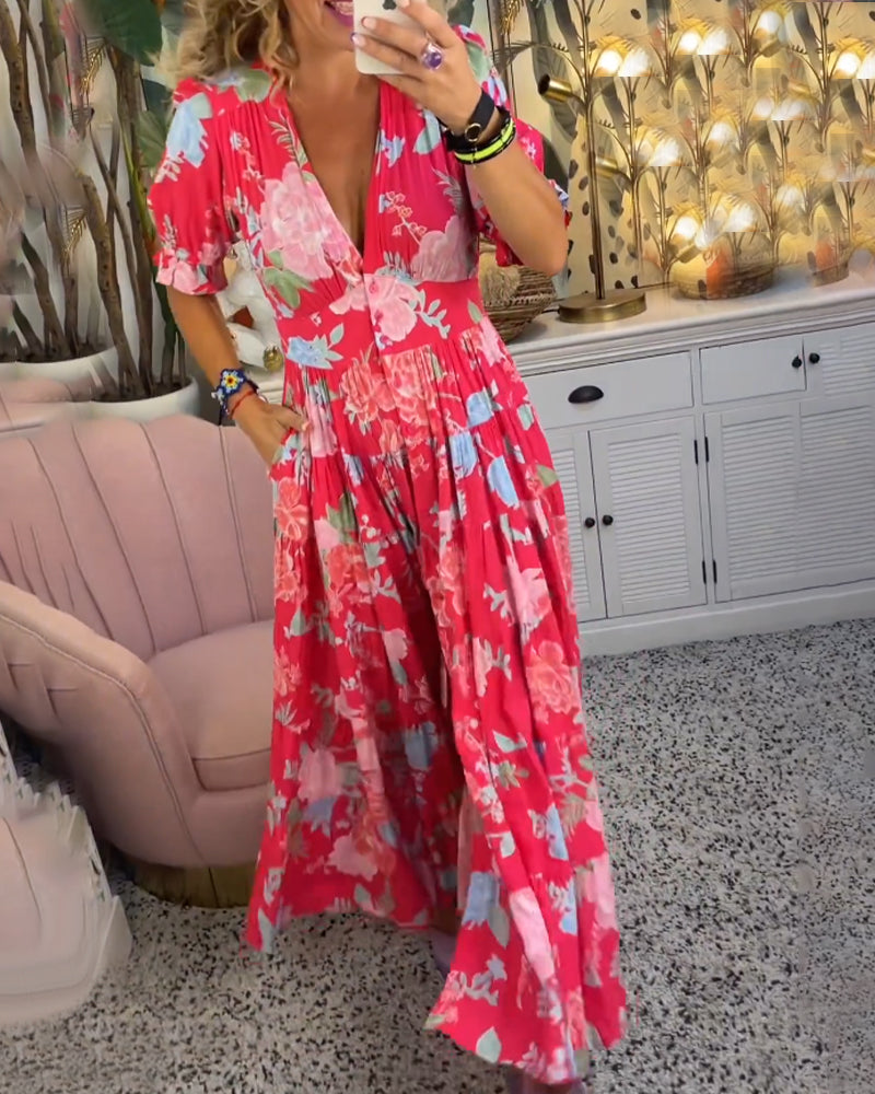 Katerina™ – Behagelig Blomstret Kjole med Lommer
