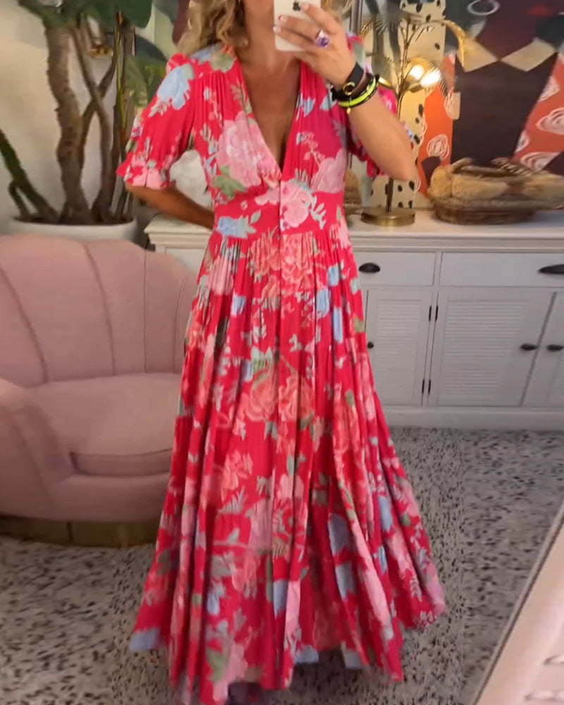Katerina™ – Behagelig Blomstret Kjole med Lommer