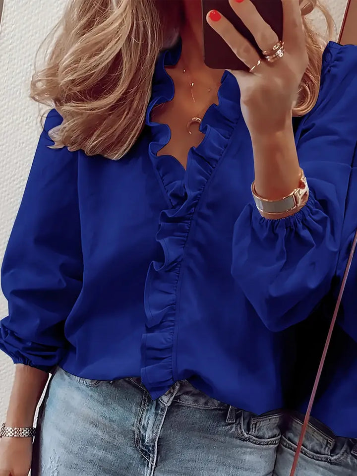 Siv™ | V-ringad Blus med Volangdetaljer